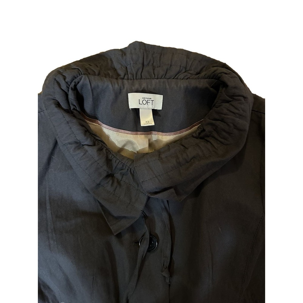 LOFT Drawstring Ruffle Collar Button Front Trench… - image 3